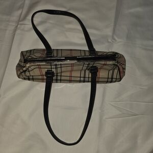 Amanda Smith Beige Plaid Shoulder Bag with Black Straps